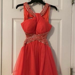 Coral Formal Dress with Sequin and Beading Details